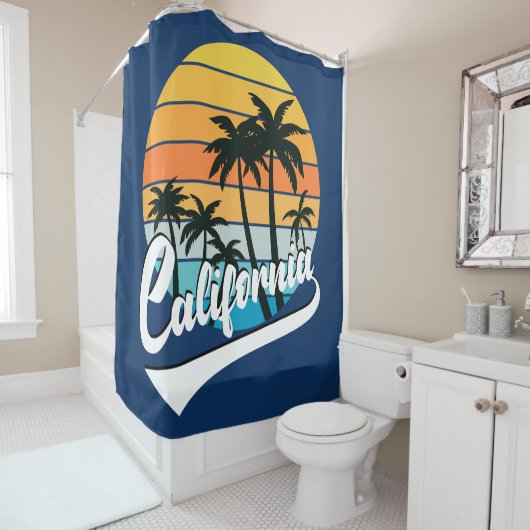 California Retro Sunset Shower Curtain Douchegordijn (In situ)