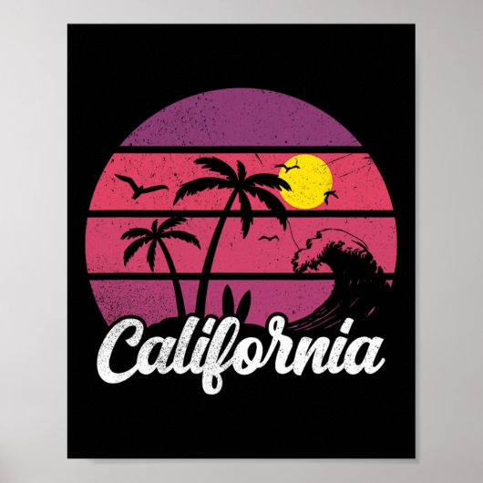 California Retro Sunset Wave Surfboard Beach Surfi Poster (Voorkant)