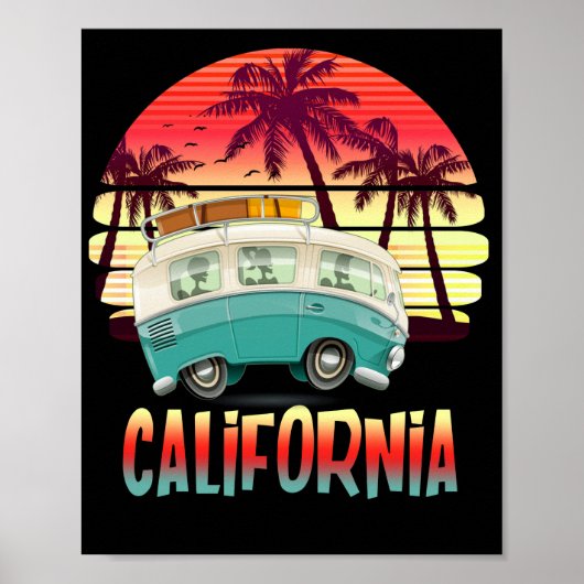 California Retro Surf Surfer onder druk Poster (Voorkant)
