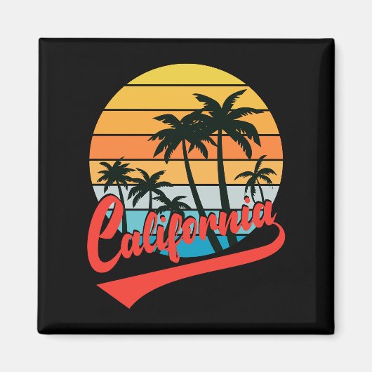 California Retro Zonsondergang En Palmboom Magneet (Voorkant)