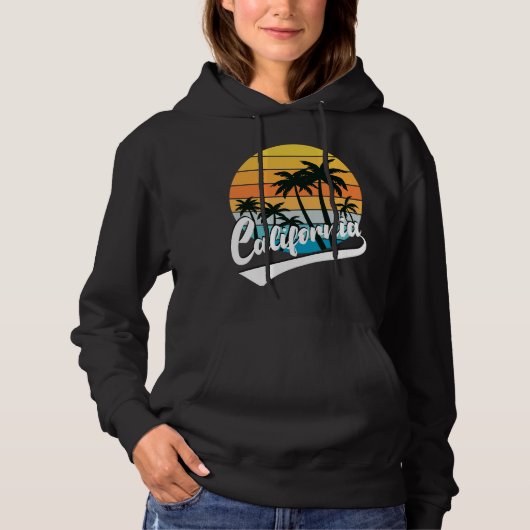 California Retro Zonsondergang Zwarte Dames Hoodie (Voorkant)