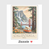 California Road Trip Vintage 3D Textured Landscape Sticker (Vel)