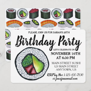 California Roll Japans Food Sushi Birthday Party Kaart