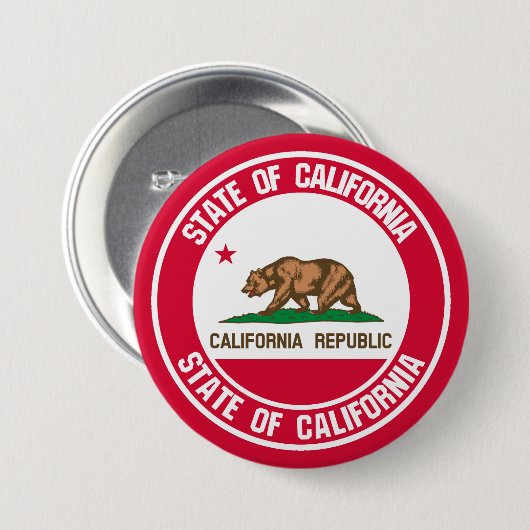 California Round Emblem Ronde Button 7,6 Cm (Voorkant /achterkant)