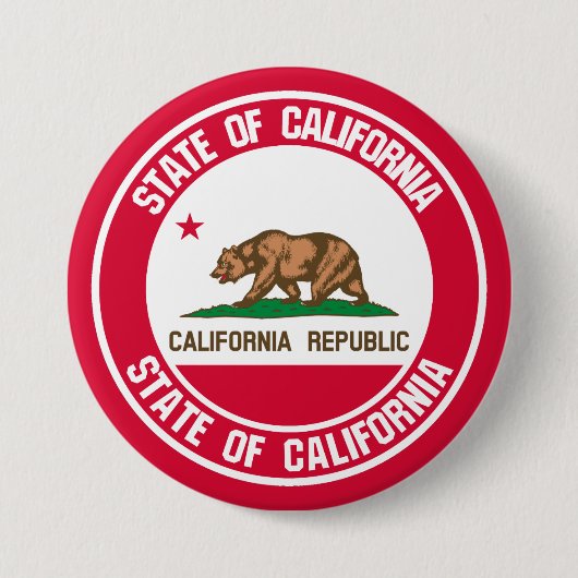 California Round Emblem Ronde Button 7,6 Cm (Voorkant)