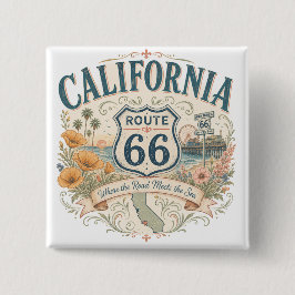 California Route 66 Golden Coast Aandenken Vierkante Button 5,1 Cm