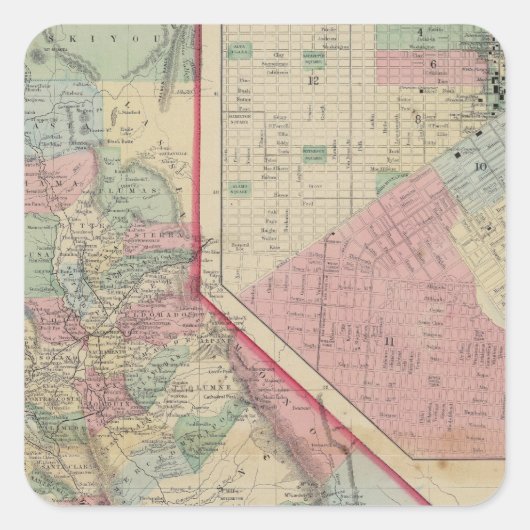 California, San Francisco Map door Mitchell Vierkante Sticker (Voorkant)