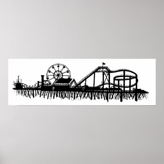 California Santa Monica CA Iconic Pier Silhouette Poster (Voorkant)