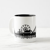 California Santa Monica CA Pier Beach Ferris Wheel Tweekleurige Koffiemok (Voorkant links)