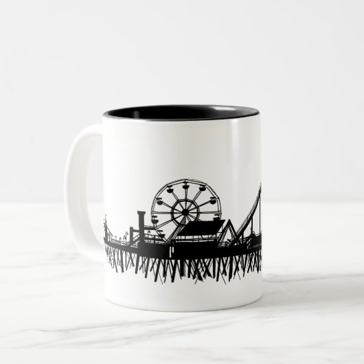 California Santa Monica CA Pier Beach Ferris Wheel Tweekleurige Koffiemok (Voorkant links)