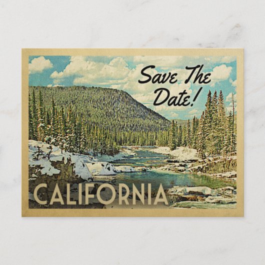 California Save the Date Mountains River Snow Aankondigingskaart (Voorkant)