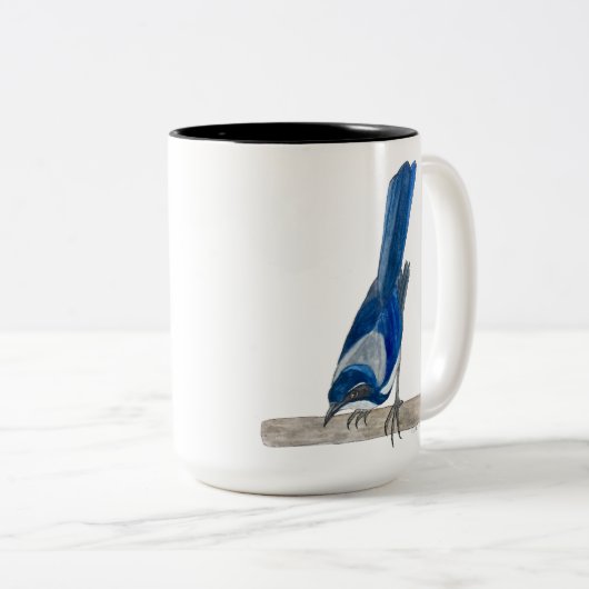 California Scrub Jay Tweekleurige Koffiemok (Voorkant rechts)