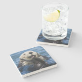 California Sea Otter Enhydra lutris grooms Stenen Onderzetter (Zijkant)