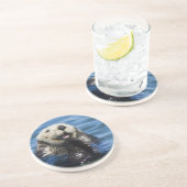 California Sea Otter Enhydra lutris grooms Zandsteen Onderzetter (Zijkant)