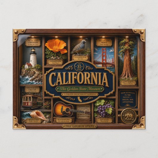 California Shadow Box 3D Figuur Staat Briefkaart (Voorkant)
