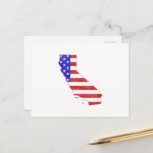 California Shaped American Flag Patriotic Cali Briefkaart (Voorkant / Achterkant in situ)