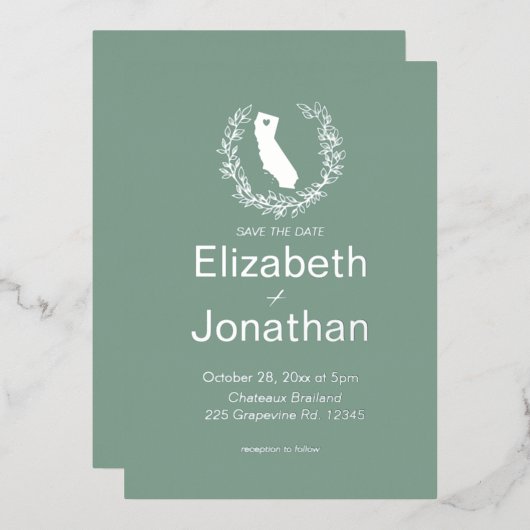 California Silhouette Simple Destination Wedding Folie Uitnodiging (Voorkant / Achterkant)