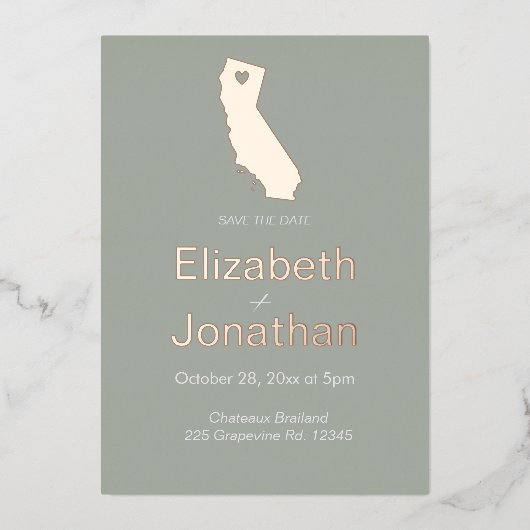 California Staat Kaart Script Save The Date Roos (Voorkant)