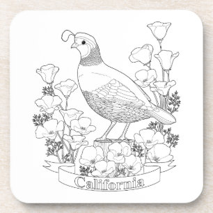 California State Bird and Flower Coloring Page Drankjes Onderzetter