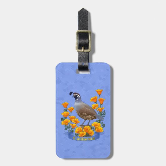 California State Bird Quail & Golden Poppy Bagagelabel (Voorkant verticaal)