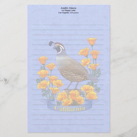 California State Bird Quail & Golden Poppy Briefpapier (Voorkant)
