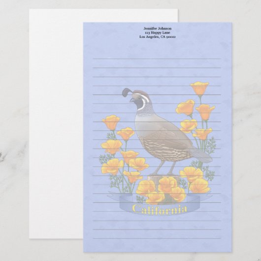 California State Bird Quail & Golden Poppy Briefpapier (Voorkant / Achterkant)
