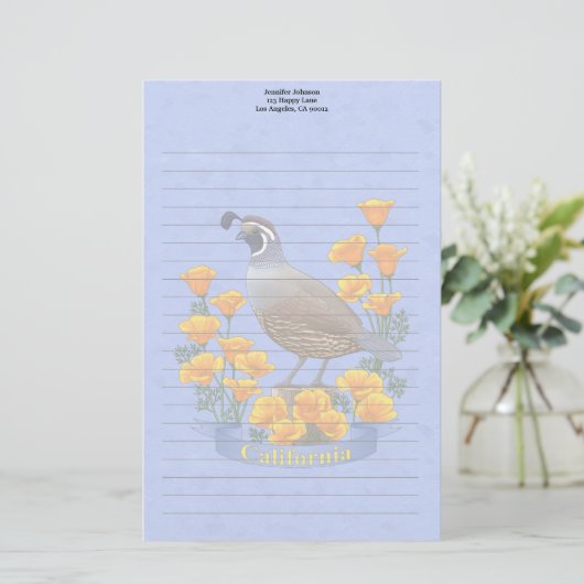 California State Bird Quail & Golden Poppy Briefpapier (Staand voorkant)