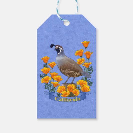 California State Bird Quail & Golden Poppy Cadeaulabel (Voorkant)