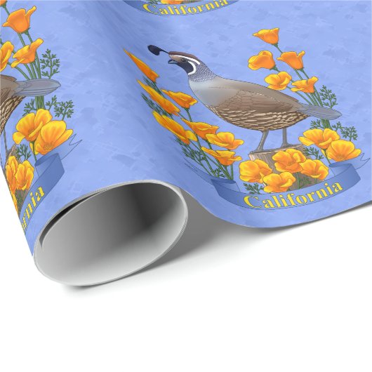 California State Bird Quail & Golden Poppy Cadeaupapier (Rol Hoek)