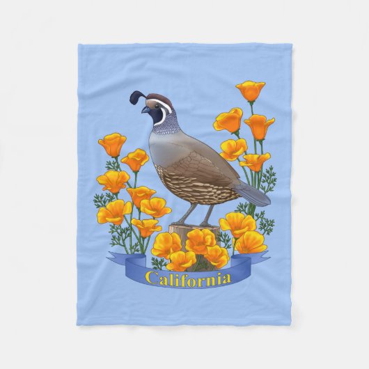 California State Bird Quail & Golden Poppy Fleece Deken (Voorkant)