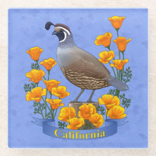 California State Bird Quail & Golden Poppy Glazen Onderzetter