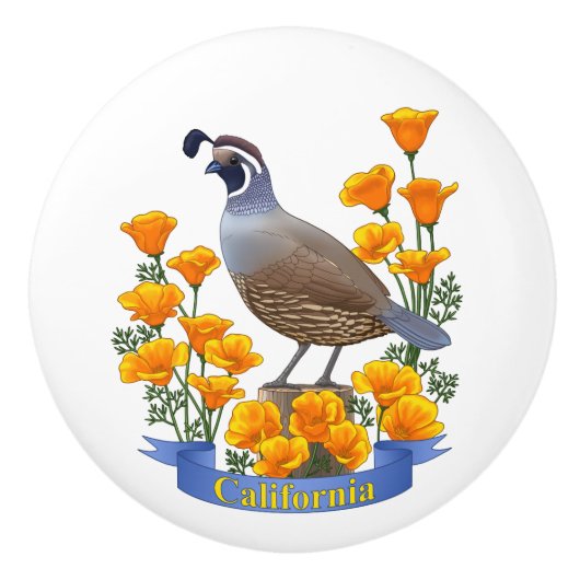 California State Bird Quail & Golden Poppy Keramische Knop (Voorkant)