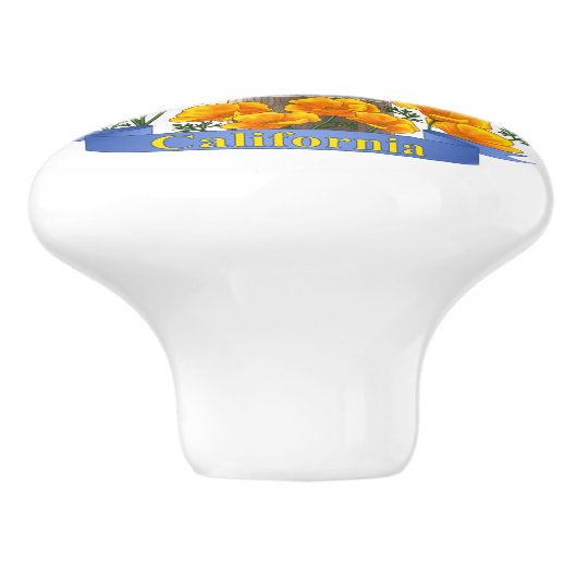 California State Bird Quail & Golden Poppy Keramische Knop (Zijkant)