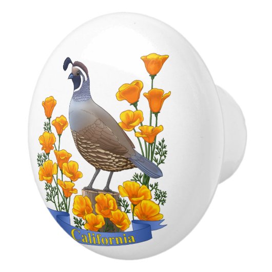 California State Bird Quail & Golden Poppy Keramische Knop (Rechts)