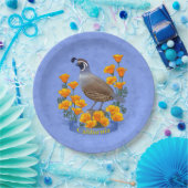 California State Bird Quail & Golden Poppy Papieren Bordje (Feest)