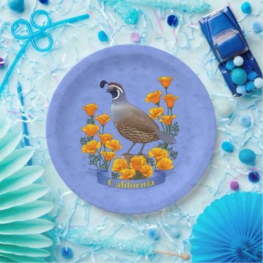 California State Bird Quail & Golden Poppy Papieren Bordje (Feest)