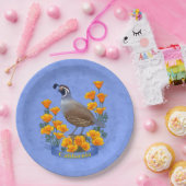 California State Bird Quail & Golden Poppy Papieren Bordje (Feest)