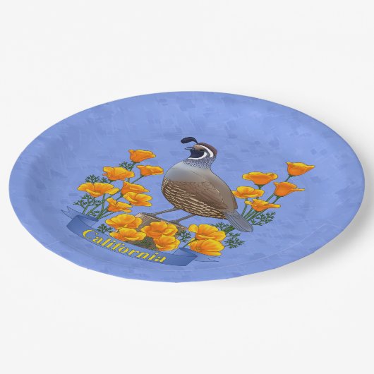 California State Bird Quail & Golden Poppy Papieren Bordje (Gekanteld)