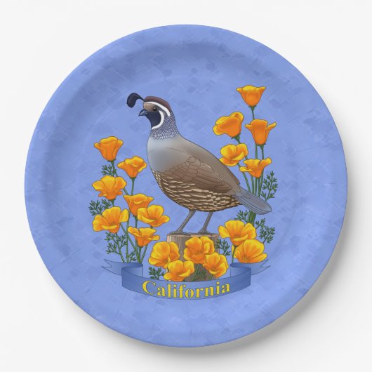 California State Bird Quail & Golden Poppy Papieren Bordje (Voorkant)
