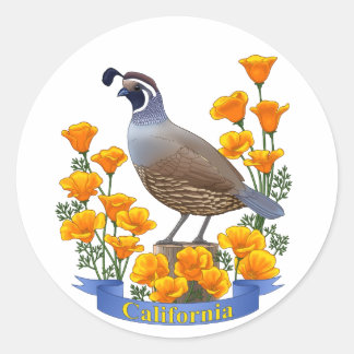 California State Bird Quail & Golden Poppy Ronde Sticker