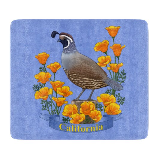 California State Bird Quail & Golden Poppy Snijplank (Voorkant)