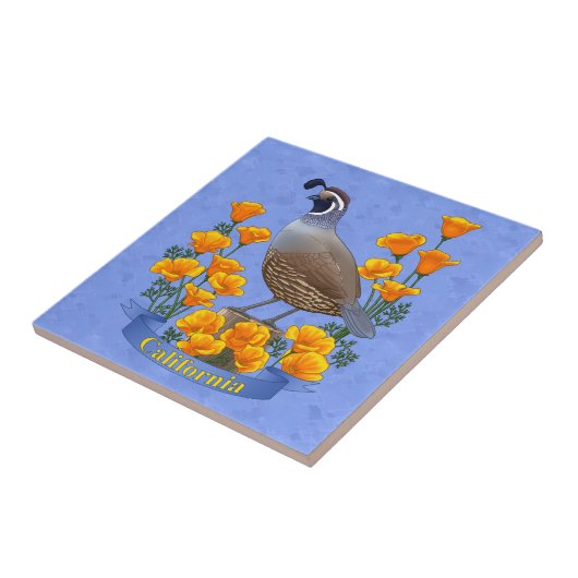 California State Bird Quail & Golden Poppy Tegeltje (Zijkant)