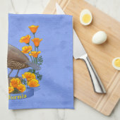 California State Bird Quail & Golden Poppy Theedoek (Quarter Fold)