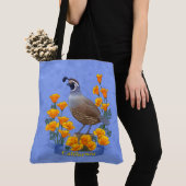 California State Bird Quail & Golden Poppy Tote Bag (Dichtbij)