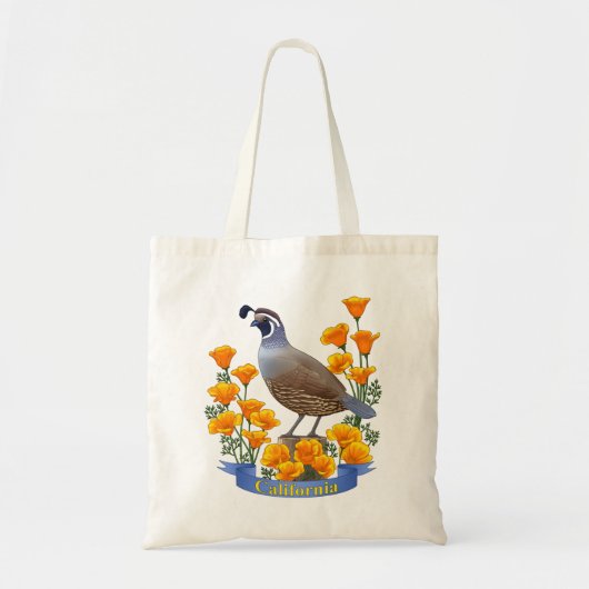 California State Bird Quail & Golden Poppy Tote Bag (Voorkant)