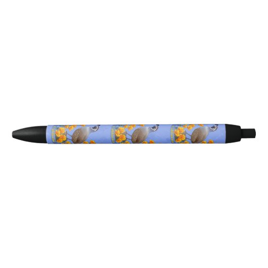 California State Bird Quail & Golden Poppy Zwarte Inkt Pen (Voorkant)