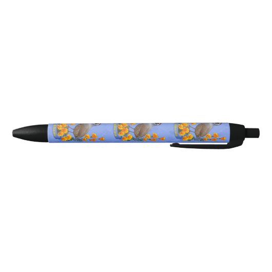 California State Bird Quail & Golden Poppy Zwarte Inkt Pen (Bodem)