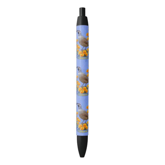 California State Bird Quail & Golden Poppy Zwarte Inkt Pen (Voorkant Verticaal)