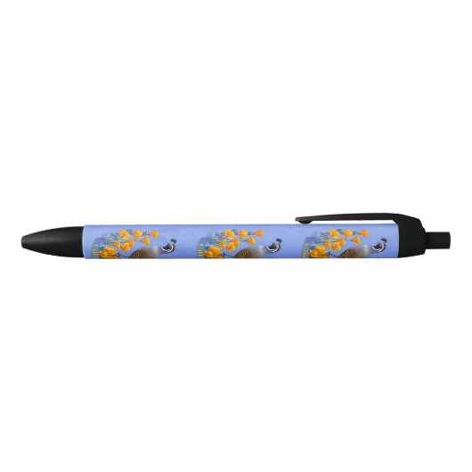 California State Bird Quail & Golden Poppy Zwarte Inkt Pen (Bovenkant)