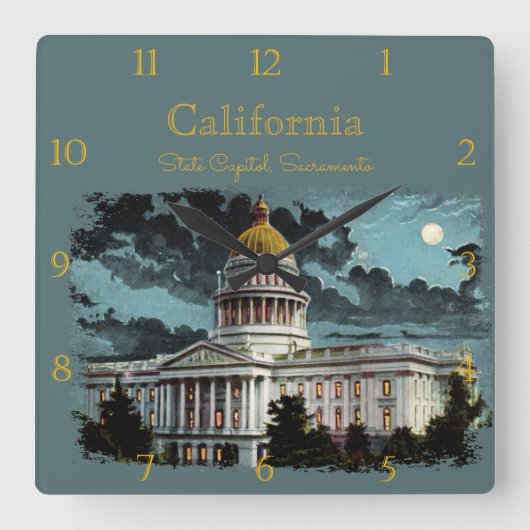 California State Capitol Moonlight Custom Square W Vierkante Klok (Voorkant)